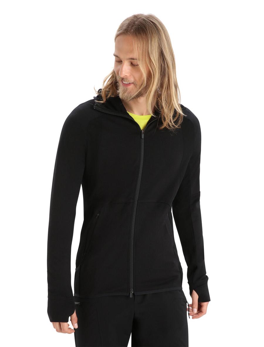 Icebreaker ZoneKnit™ Merino Long Sleeve Zip Férfi Kapucnis Pulóver Fekete | HU 1274HAPK